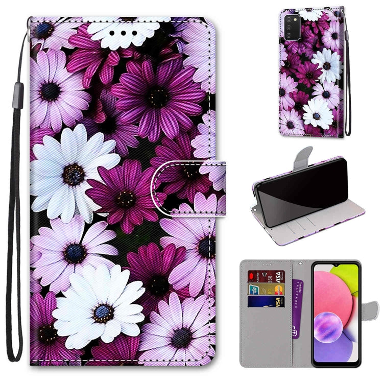 Coloured Drawing Cross Texture Horizontal Flip PU Phone Leather Case with Holder & Card Slots & Wallet & Lanyard(Colorful Layer, For Samsung Galaxy A03s 166mm Version