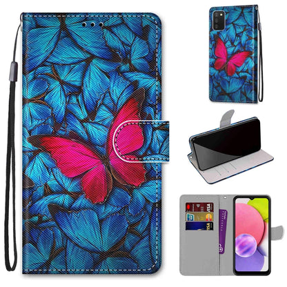 Coloured Drawing Cross Texture Horizontal Flip PU Phone Leather Case with Holder & Card Slots & Wallet & Lanyard(Colorful Layer, For Samsung Galaxy A03s 166mm Version