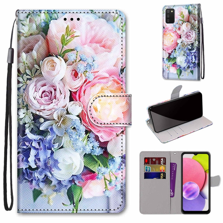 Coloured Drawing Cross Texture Horizontal Flip PU Phone Leather Case with Holder & Card Slots & Wallet & Lanyard(Colorful Layer, For Samsung Galaxy A03s 166mm Version