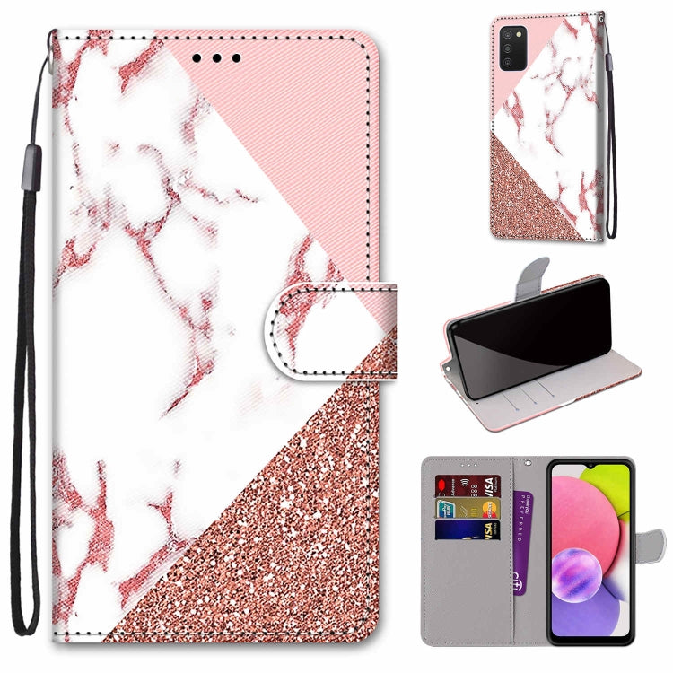 Coloured Drawing Cross Texture Horizontal Flip PU Phone Leather Case with Holder & Card Slots & Wallet & Lanyard(Colorful Layer, For Samsung Galaxy A03s 166mm Version