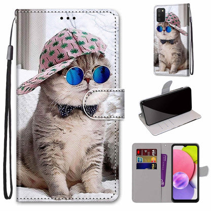 Coloured Drawing Cross Texture Horizontal Flip PU Phone Leather Case with Holder & Card Slots & Wallet & Lanyard(Colorful Layer, For Samsung Galaxy A03s 166mm Version