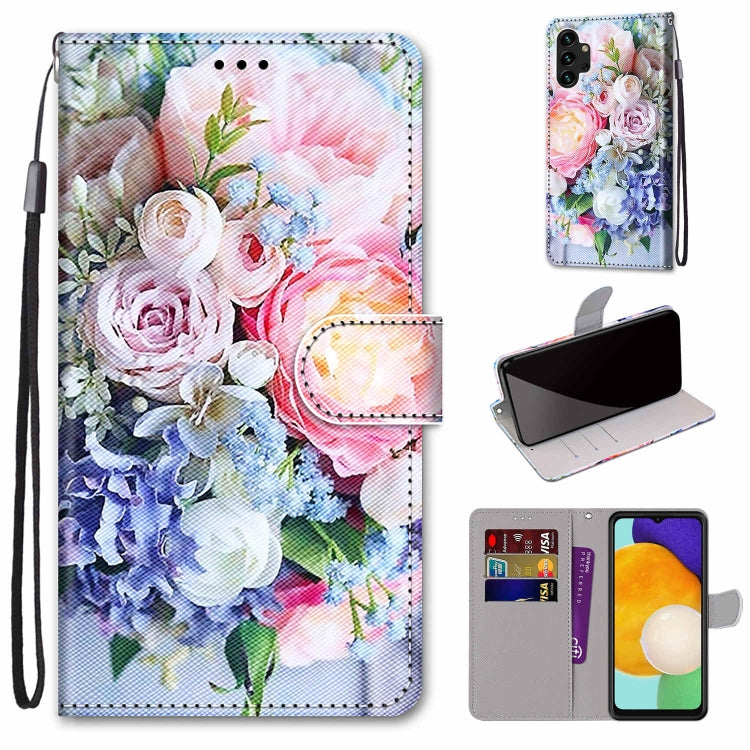 Coloured Drawing Cross Texture Horizontal Flip PU Phone Leather Case with Holder & Card Slots & Wallet & Lanyard(Colorful Layer, For Samsung Galaxy A13 4G