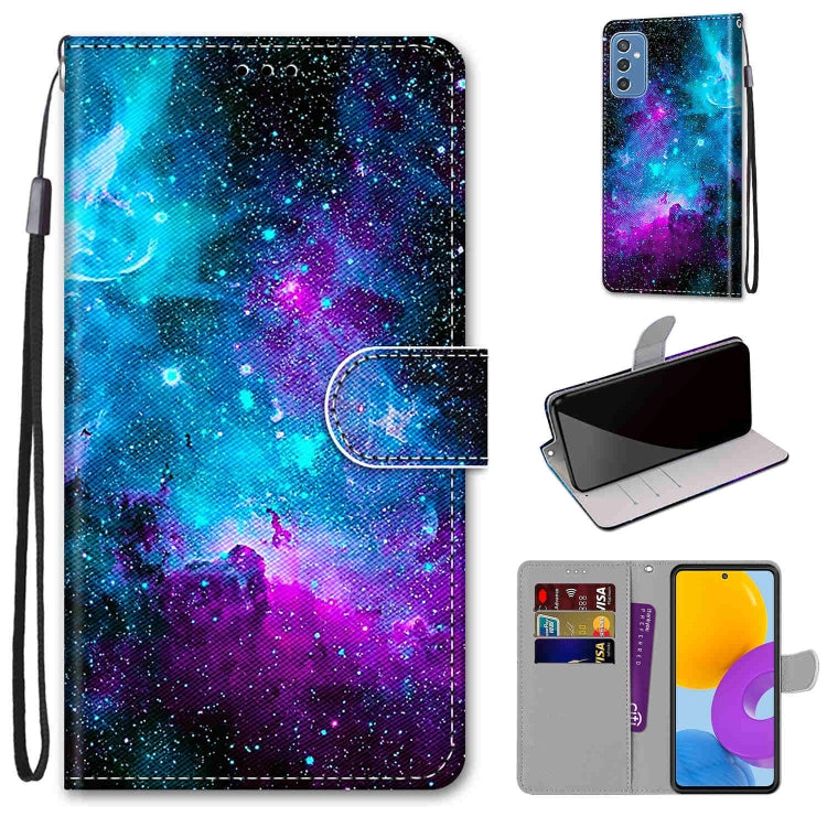 Coloured Drawing Cross Texture Horizontal Flip PU Phone Leather Case with Holder & Card Slots & Wallet & Lanyard(Colorful Layer, For Samsung Galaxy M52 5G