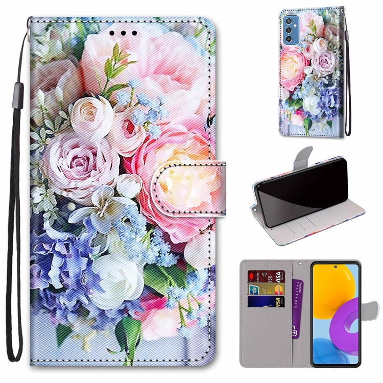 Coloured Drawing Cross Texture Horizontal Flip PU Phone Leather Case with Holder & Card Slots & Wallet & Lanyard(Colorful Layer, For Samsung Galaxy M52 5G