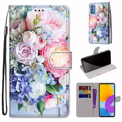 Coloured Drawing Cross Texture Horizontal Flip PU Phone Leather Case with Holder & Card Slots & Wallet & Lanyard(Colorful Layer, For Samsung Galaxy M52 5G