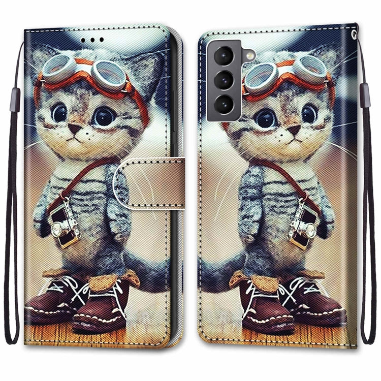 Coloured Drawing Cross Texture Horizontal Flip PU Phone Leather Case with Holder & Card Slots & Wallet & Lanyard(Colorful Layer, For Samsung Galaxy S22 5G