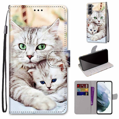 Coloured Drawing Cross Texture Horizontal Flip PU Phone Leather Case with Holder & Card Slots & Wallet & Lanyard(Colorful Layer, For Samsung Galaxy S22 5G