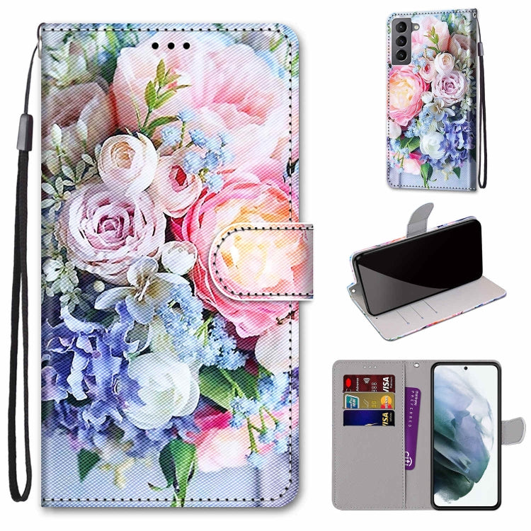 Coloured Drawing Cross Texture Horizontal Flip PU Phone Leather Case with Holder & Card Slots & Wallet & Lanyard(Colorful Layer, For Samsung Galaxy S22 5G