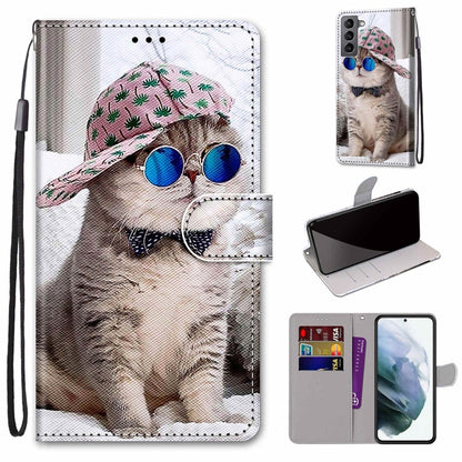 Coloured Drawing Cross Texture Horizontal Flip PU Phone Leather Case with Holder & Card Slots & Wallet & Lanyard(Colorful Layer, For Samsung Galaxy S22 5G