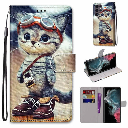 Coloured Drawing Cross Texture Horizontal Flip PU Phone Leather Case with Holder & Card Slots & Wallet & Lanyard(Colorful Layer, For Samsung Galaxy S22 Ultra 5G