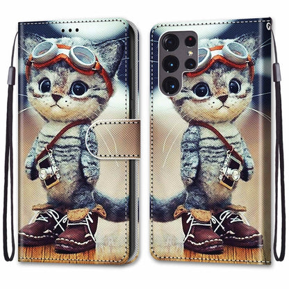 Coloured Drawing Cross Texture Horizontal Flip PU Phone Leather Case with Holder & Card Slots & Wallet & Lanyard(Colorful Layer, For Samsung Galaxy S22 Ultra 5G