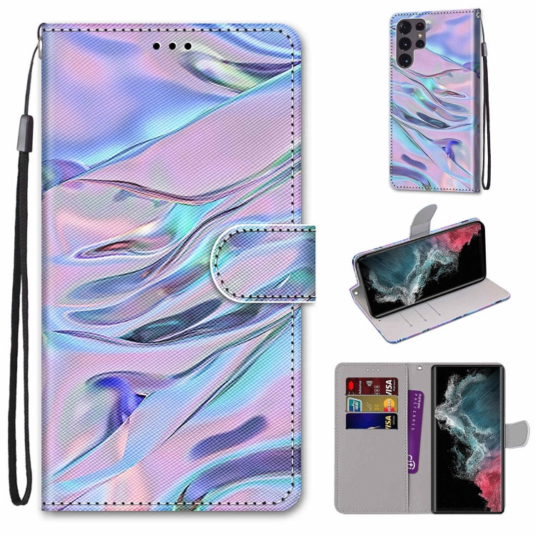 Coloured Drawing Cross Texture Horizontal Flip PU Phone Leather Case with Holder & Card Slots & Wallet & Lanyard(Colorful Layer, For Samsung Galaxy S22 Ultra 5G