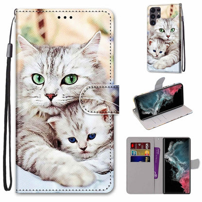 Coloured Drawing Cross Texture Horizontal Flip PU Phone Leather Case with Holder & Card Slots & Wallet & Lanyard(Colorful Layer, For Samsung Galaxy S22 Ultra 5G