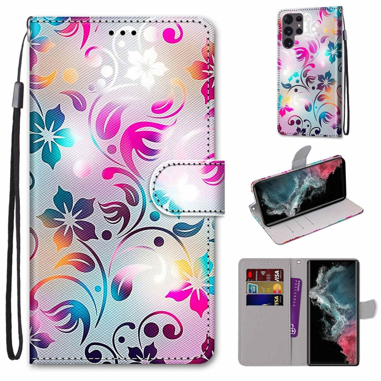 Coloured Drawing Cross Texture Horizontal Flip PU Phone Leather Case with Holder & Card Slots & Wallet & Lanyard(Colorful Layer, For Samsung Galaxy S22 Ultra 5G