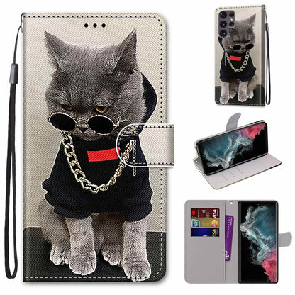 Coloured Drawing Cross Texture Horizontal Flip PU Phone Leather Case with Holder & Card Slots & Wallet & Lanyard(Colorful Layer, For Samsung Galaxy S22 Ultra 5G