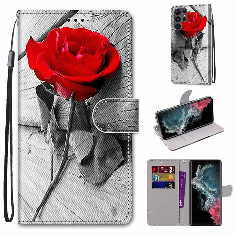 Coloured Drawing Cross Texture Horizontal Flip PU Phone Leather Case with Holder & Card Slots & Wallet & Lanyard(Colorful Layer, For Samsung Galaxy S22 Ultra 5G