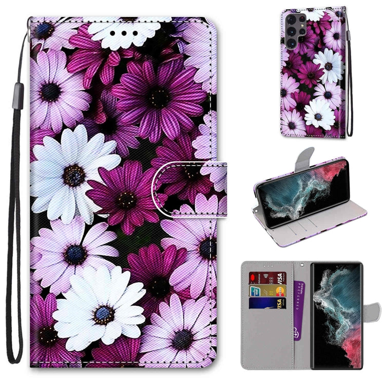 Coloured Drawing Cross Texture Horizontal Flip PU Phone Leather Case with Holder & Card Slots & Wallet & Lanyard(Colorful Layer, For Samsung Galaxy S22 Ultra 5G