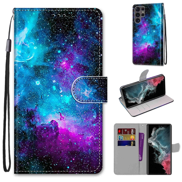 Coloured Drawing Cross Texture Horizontal Flip PU Phone Leather Case with Holder & Card Slots & Wallet & Lanyard(Colorful Layer, For Samsung Galaxy S22 Ultra 5G