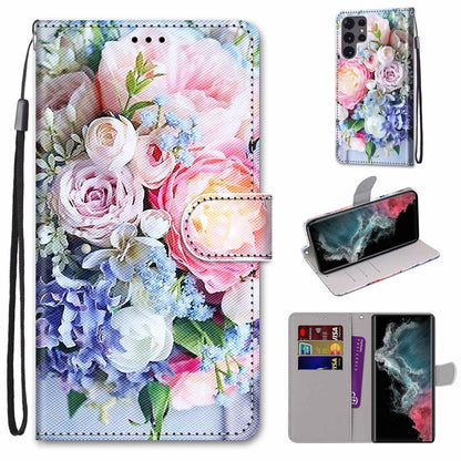 Coloured Drawing Cross Texture Horizontal Flip PU Phone Leather Case with Holder & Card Slots & Wallet & Lanyard(Colorful Layer, For Samsung Galaxy S22 Ultra 5G