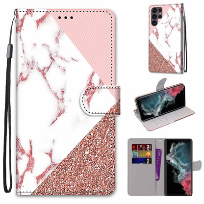 Coloured Drawing Cross Texture Horizontal Flip PU Phone Leather Case with Holder & Card Slots & Wallet & Lanyard(Colorful Layer, For Samsung Galaxy S22 Ultra 5G