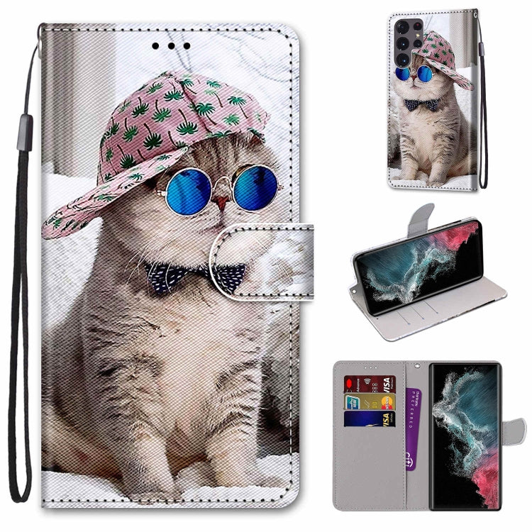 Coloured Drawing Cross Texture Horizontal Flip PU Phone Leather Case with Holder & Card Slots & Wallet & Lanyard(Colorful Layer, For Samsung Galaxy S22 Ultra 5G