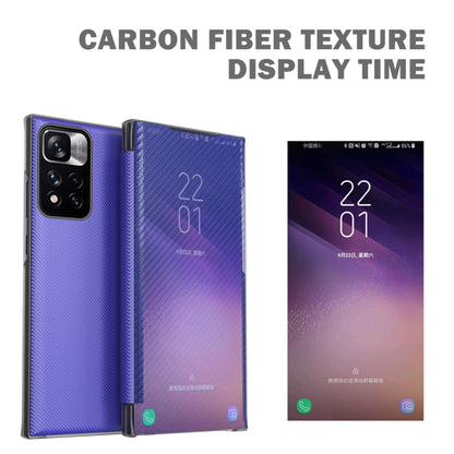 Carbon Fiber View Time Leather Phone Case, For Samsung Galaxy S22 5G, For Samsung Galaxy S22+ 5G, For Samsung Galaxy S22 Ultra 5G, For Xiaomi Redmi Note 11 5G, For Xiaomi Redmi Note 11 Pro 5G