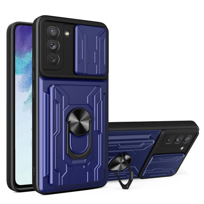 Camera Cover Phone Case with Card Slot & Holder, For Samsung Galaxy S21 FE 5G