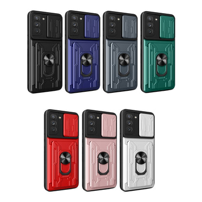 Camera Cover Phone Case with Card Slot & Holder, For Samsung Galaxy S21 FE 5G