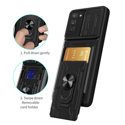 Camera Cover Phone Case with Card Slot & Holder, For Samsung Galaxy S21 FE 5G
