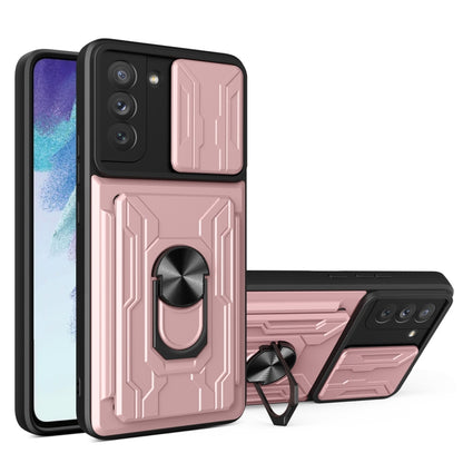 Camera Cover Phone Case with Card Slot & Holder, For Samsung Galaxy S21 FE 5G