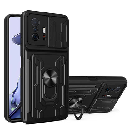 Camera Cover Phone Case with Card Slot & Holder, For Xiaomi 11T, For Xiaomi Redmi Note 10 Pro, For Xiaomi Redmi 10