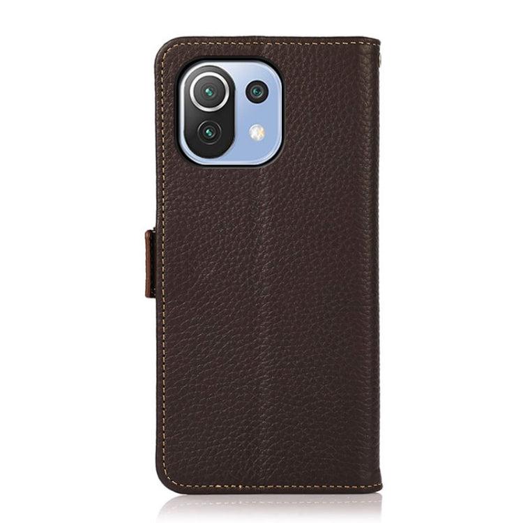 KHAZNEH Side-Magnetic Litchi Genuine Leather RFID Phone Case, For Xiaomi Mi 11 Lite 5G / Mi 11 Lite, For Xiaomi Mi 11, For Xiaomi Mi 11T / Mi 11T Pro, For Xiaomi Redmi Note 10 5G, For Xiaomi Redmi Note 10 Pro, For Xiaomi Redmi K40 Pro / Poco F3