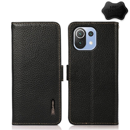 KHAZNEH Side-Magnetic Litchi Genuine Leather RFID Phone Case, For Xiaomi Mi 11 Lite 5G / Mi 11 Lite, For Xiaomi Mi 11, For Xiaomi Mi 11T / Mi 11T Pro, For Xiaomi Redmi Note 10 5G, For Xiaomi Redmi Note 10 Pro, For Xiaomi Redmi K40 Pro / Poco F3