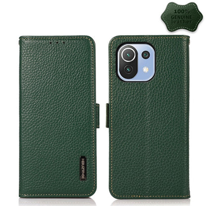 KHAZNEH Side-Magnetic Litchi Genuine Leather RFID Phone Case, For Xiaomi Mi 11 Lite 5G / Mi 11 Lite, For Xiaomi Mi 11, For Xiaomi Mi 11T / Mi 11T Pro, For Xiaomi Redmi Note 10 5G, For Xiaomi Redmi Note 10 Pro, For Xiaomi Redmi K40 Pro / Poco F3