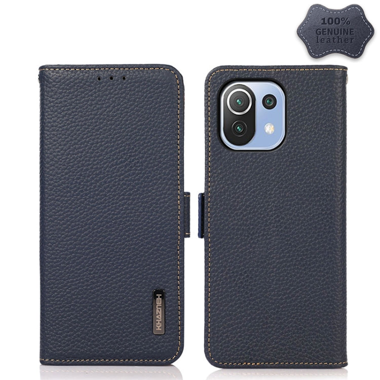 KHAZNEH Side-Magnetic Litchi Genuine Leather RFID Phone Case, For Xiaomi Mi 11 Lite 5G / Mi 11 Lite, For Xiaomi Mi 11, For Xiaomi Mi 11T / Mi 11T Pro, For Xiaomi Redmi Note 10 5G, For Xiaomi Redmi Note 10 Pro, For Xiaomi Redmi K40 Pro / Poco F3