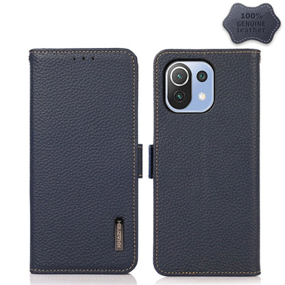 KHAZNEH Side-Magnetic Litchi Genuine Leather RFID Phone Case, For Xiaomi Mi 11 Lite 5G / Mi 11 Lite, For Xiaomi Mi 11, For Xiaomi Mi 11T / Mi 11T Pro, For Xiaomi Redmi Note 10 5G, For Xiaomi Redmi Note 10 Pro, For Xiaomi Redmi K40 Pro / Poco F3