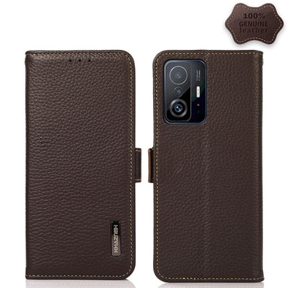 KHAZNEH Side-Magnetic Litchi Genuine Leather RFID Phone Case, For Xiaomi Mi 11 Lite 5G / Mi 11 Lite, For Xiaomi Mi 11, For Xiaomi Mi 11T / Mi 11T Pro, For Xiaomi Redmi Note 10 5G, For Xiaomi Redmi Note 10 Pro, For Xiaomi Redmi K40 Pro / Poco F3