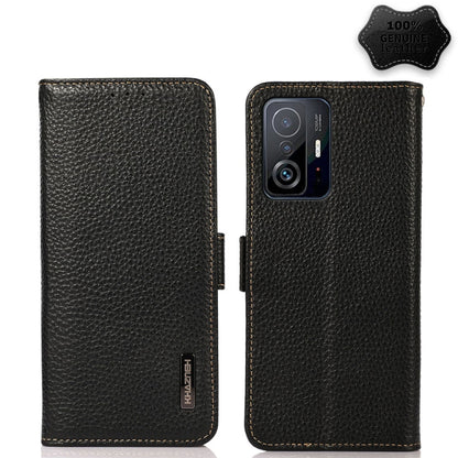 KHAZNEH Side-Magnetic Litchi Genuine Leather RFID Phone Case, For Xiaomi Mi 11 Lite 5G / Mi 11 Lite, For Xiaomi Mi 11, For Xiaomi Mi 11T / Mi 11T Pro, For Xiaomi Redmi Note 10 5G, For Xiaomi Redmi Note 10 Pro, For Xiaomi Redmi K40 Pro / Poco F3