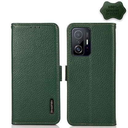 KHAZNEH Side-Magnetic Litchi Genuine Leather RFID Phone Case, For Xiaomi Mi 11 Lite 5G / Mi 11 Lite, For Xiaomi Mi 11, For Xiaomi Mi 11T / Mi 11T Pro, For Xiaomi Redmi Note 10 5G, For Xiaomi Redmi Note 10 Pro, For Xiaomi Redmi K40 Pro / Poco F3