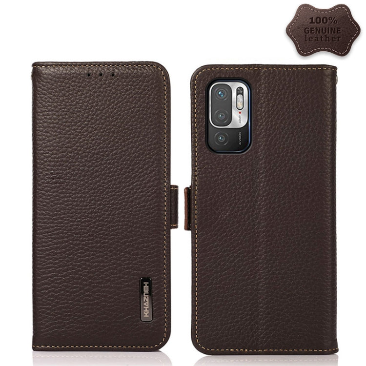 KHAZNEH Side-Magnetic Litchi Genuine Leather RFID Phone Case, For Xiaomi Mi 11 Lite 5G / Mi 11 Lite, For Xiaomi Mi 11, For Xiaomi Mi 11T / Mi 11T Pro, For Xiaomi Redmi Note 10 5G, For Xiaomi Redmi Note 10 Pro, For Xiaomi Redmi K40 Pro / Poco F3