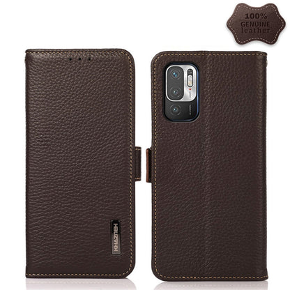 KHAZNEH Side-Magnetic Litchi Genuine Leather RFID Phone Case, For Xiaomi Mi 11 Lite 5G / Mi 11 Lite, For Xiaomi Mi 11, For Xiaomi Mi 11T / Mi 11T Pro, For Xiaomi Redmi Note 10 5G, For Xiaomi Redmi Note 10 Pro, For Xiaomi Redmi K40 Pro / Poco F3