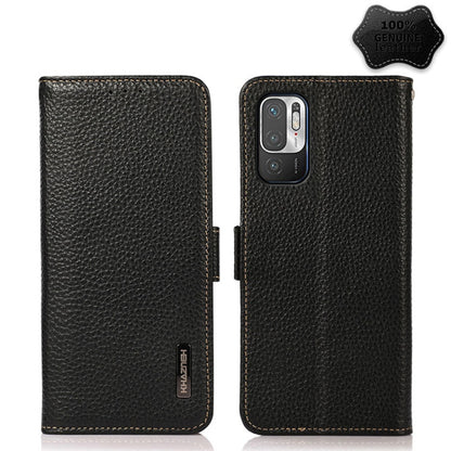 KHAZNEH Side-Magnetic Litchi Genuine Leather RFID Phone Case, For Xiaomi Mi 11 Lite 5G / Mi 11 Lite, For Xiaomi Mi 11, For Xiaomi Mi 11T / Mi 11T Pro, For Xiaomi Redmi Note 10 5G, For Xiaomi Redmi Note 10 Pro, For Xiaomi Redmi K40 Pro / Poco F3