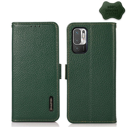 KHAZNEH Side-Magnetic Litchi Genuine Leather RFID Phone Case, For Xiaomi Mi 11 Lite 5G / Mi 11 Lite, For Xiaomi Mi 11, For Xiaomi Mi 11T / Mi 11T Pro, For Xiaomi Redmi Note 10 5G, For Xiaomi Redmi Note 10 Pro, For Xiaomi Redmi K40 Pro / Poco F3