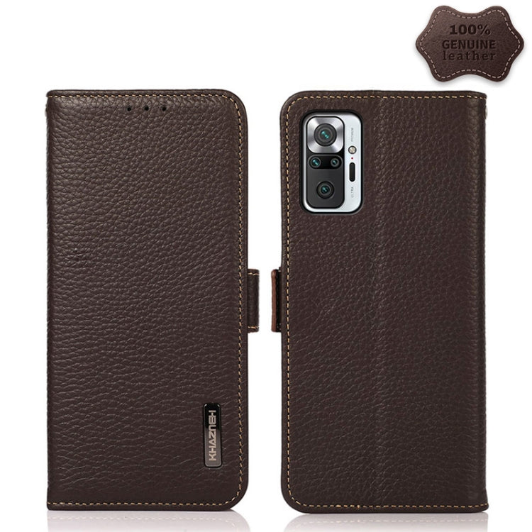 KHAZNEH Side-Magnetic Litchi Genuine Leather RFID Phone Case, For Xiaomi Mi 11 Lite 5G / Mi 11 Lite, For Xiaomi Mi 11, For Xiaomi Mi 11T / Mi 11T Pro, For Xiaomi Redmi Note 10 5G, For Xiaomi Redmi Note 10 Pro, For Xiaomi Redmi K40 Pro / Poco F3