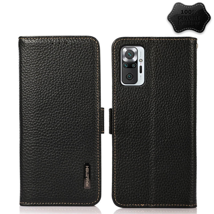 KHAZNEH Side-Magnetic Litchi Genuine Leather RFID Phone Case, For Xiaomi Mi 11 Lite 5G / Mi 11 Lite, For Xiaomi Mi 11, For Xiaomi Mi 11T / Mi 11T Pro, For Xiaomi Redmi Note 10 5G, For Xiaomi Redmi Note 10 Pro, For Xiaomi Redmi K40 Pro / Poco F3