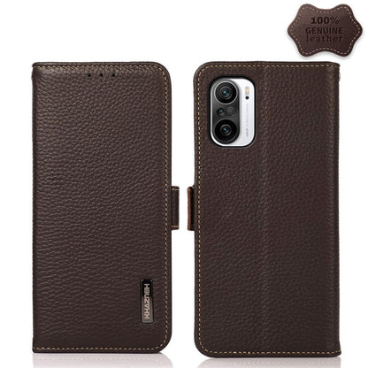KHAZNEH Side-Magnetic Litchi Genuine Leather RFID Phone Case, For Xiaomi Mi 11 Lite 5G / Mi 11 Lite, For Xiaomi Mi 11, For Xiaomi Mi 11T / Mi 11T Pro, For Xiaomi Redmi Note 10 5G, For Xiaomi Redmi Note 10 Pro, For Xiaomi Redmi K40 Pro / Poco F3