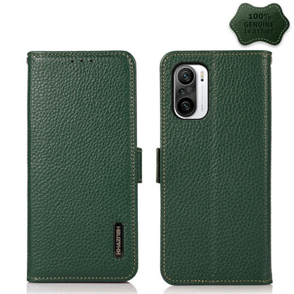 KHAZNEH Side-Magnetic Litchi Genuine Leather RFID Phone Case, For Xiaomi Mi 11 Lite 5G / Mi 11 Lite, For Xiaomi Mi 11, For Xiaomi Mi 11T / Mi 11T Pro, For Xiaomi Redmi Note 10 5G, For Xiaomi Redmi Note 10 Pro, For Xiaomi Redmi K40 Pro / Poco F3