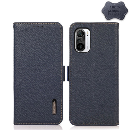 KHAZNEH Side-Magnetic Litchi Genuine Leather RFID Phone Case, For Xiaomi Mi 11 Lite 5G / Mi 11 Lite, For Xiaomi Mi 11, For Xiaomi Mi 11T / Mi 11T Pro, For Xiaomi Redmi Note 10 5G, For Xiaomi Redmi Note 10 Pro, For Xiaomi Redmi K40 Pro / Poco F3