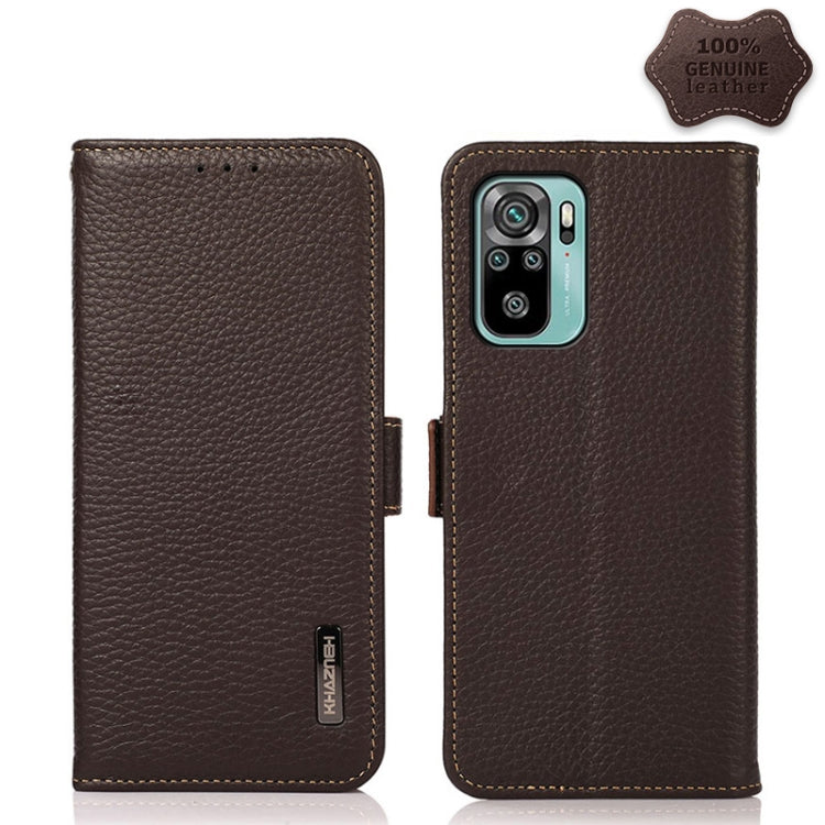 KHAZNEH Side-Magnetic Litchi Genuine Leather RFID Phone Case, For Xiaomi Redmi Note 8 2021, For Xiaomi Redmi Note 10 4G, For Xiaomi Redmi Note 10 JP Version, For Xiaomi Redmi Note 11, For Xiaomi Redmi Note 11 Pro, For Xiaomi Civi 5G