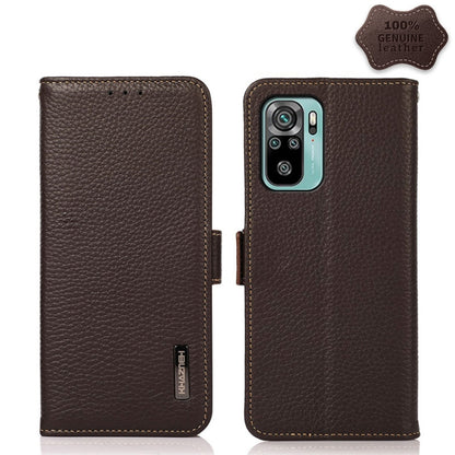 KHAZNEH Side-Magnetic Litchi Genuine Leather RFID Phone Case, For Xiaomi Redmi Note 8 2021, For Xiaomi Redmi Note 10 4G, For Xiaomi Redmi Note 10 JP Version, For Xiaomi Redmi Note 11, For Xiaomi Redmi Note 11 Pro, For Xiaomi Civi 5G